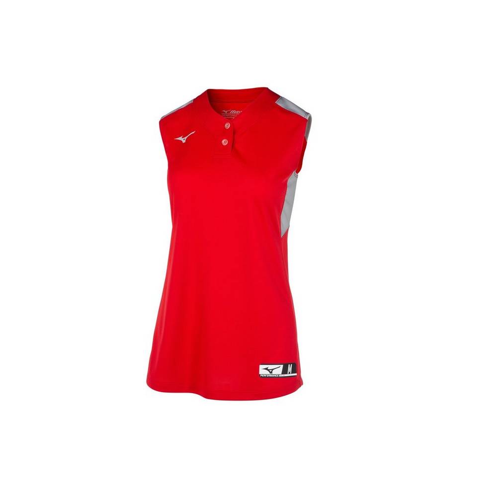 Camisas Mizuno Softball Aerolite 2-Button Sleeveless - Mulher - Vermelhas/Cinzentas - MJVIH4581